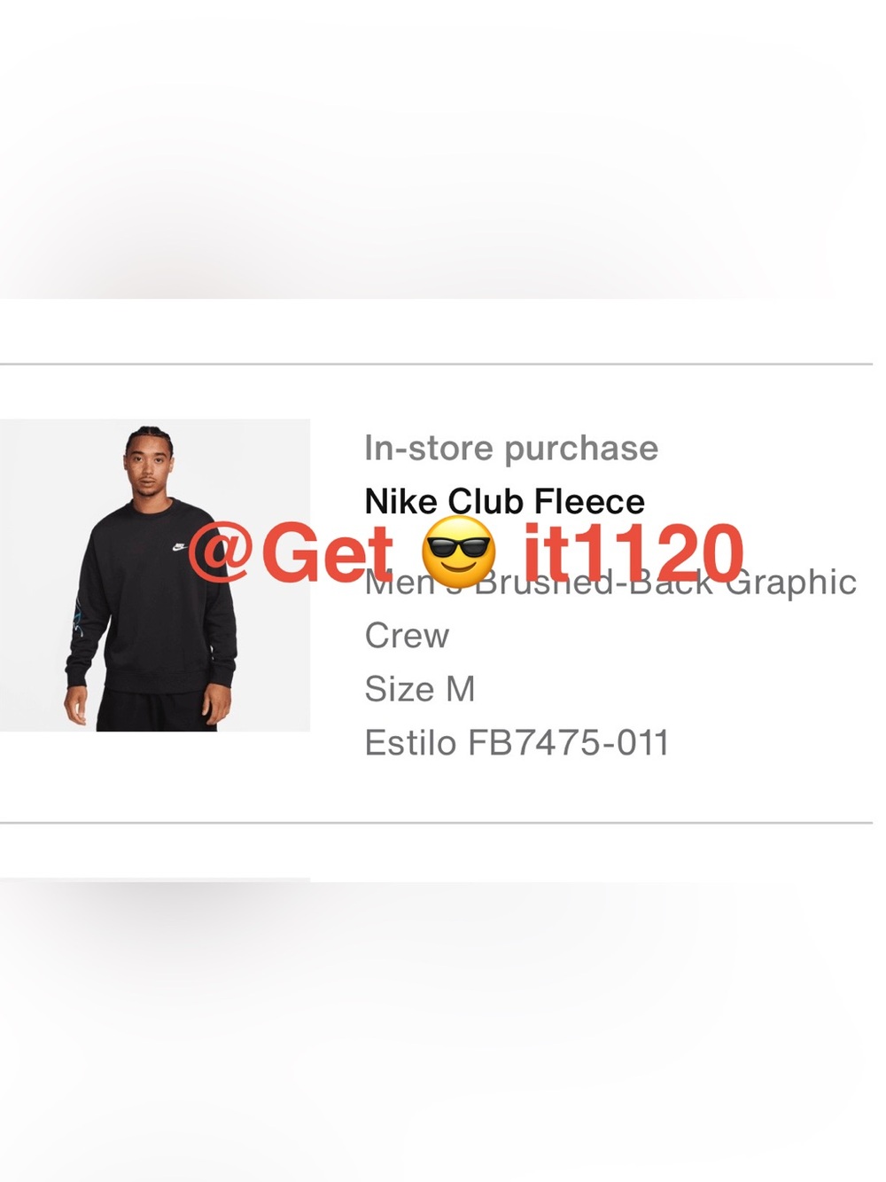 Nike Club Fleece Men's Brushed-Back Graphic Crew FB7475-011 Black Size M - Picture 10 of 10